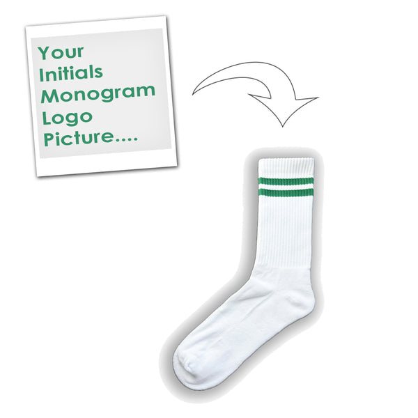 custom green sports socks with monogram initials logo picture