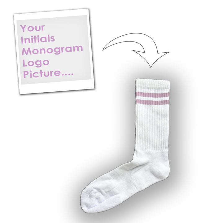 custom lilac sports socks with monogram or logo or initials or image or emoticon