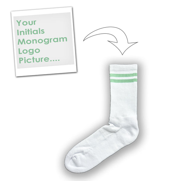 custom green sports socks with monogram initials logo picture